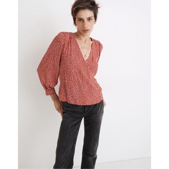 NWT Madewell Kinston Side Button Wrap Red Top Size Small - Picture 1 of 12